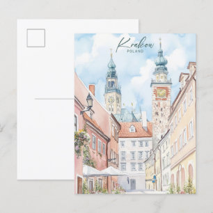 Krakau Polen Gouache Paint Illustration Travel Postkarte