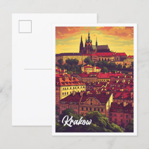 Krakau Polen Künstlerische Reiseillustration Postkarte