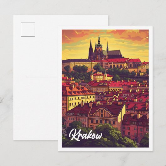 Krakau Polen Kunstreise Illustration Postkarte (Vorne/Hinten)