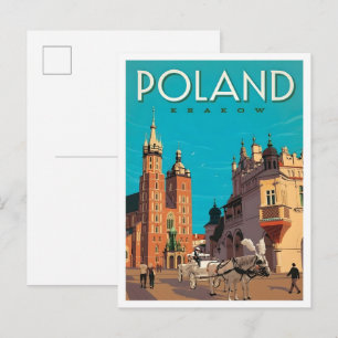 Krakau Polen Vintage Kunst Reise Postkarte
