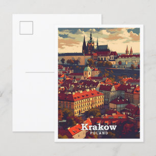 Krakau Polen Vintage-Kunst-Reiseillustration Postkarte