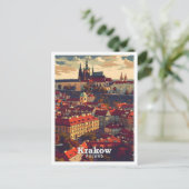 Krakau Polen Vintage Kunstreise Illustration Postkarte (Stehend Vorderseite)