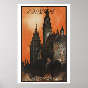Krakau Polen Vintage-Reiseposter - gerahmt Poster