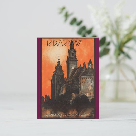 Krakau Polen - Vintages Polnisches Reiseplakat Postkarte (Stehend Vorderseite)