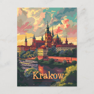 Krakau Sonnenuntergang Vintage Postkarte