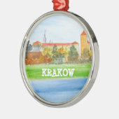 Krakauer Skyline in Aquarell Polen Polska Ornament Aus Metall (Links)
