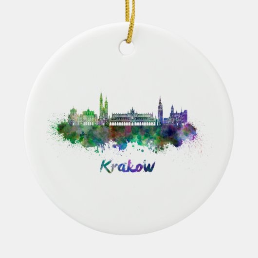 Krakauer Skyline in Aquarellfarbe Keramikornament (Vorne)