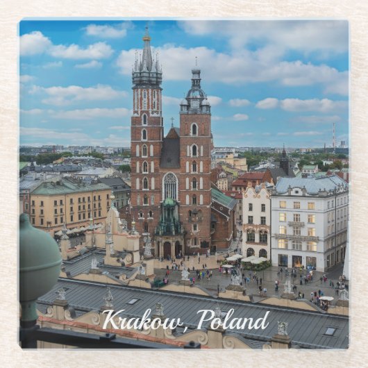 Krakauer Stadtzentrum von oben in Polen Glasuntersetzer (Vorderseite)