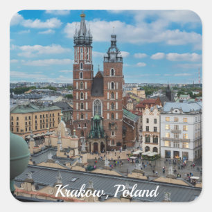 Krakauer Stadtzentrum von oben in Polen Quadratischer Aufkleber