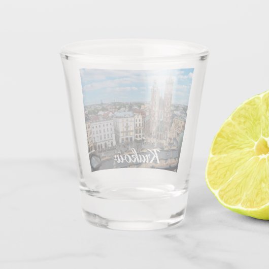 Krakauer Stadtzentrum von oben in Polen Schnapsglas (Rückseite)