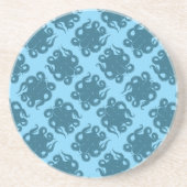 Krake auf blauem Muster Sandstein Untersetzer (Vorne)