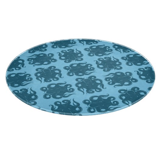 Krake auf blauem Muster Schneidebrett (Ecke)