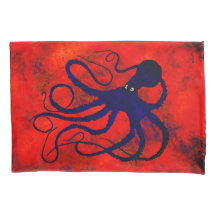 Krake auf Rot - Set Standardkissenbezüge