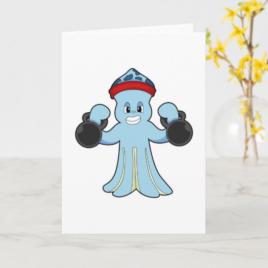 Kraken als Bodybuilder mit Dumbells Karte (Gelbe Blume)