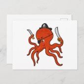 Kraken als Piraten mit Schwert und Messer Postkarte (Vorne/Hinten)