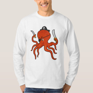 Kraken als Piraten mit Schwert und Messer T-Shirt