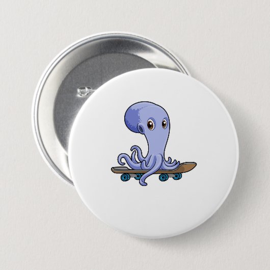 Kraken als Skater mit Skateboard Button (Vorne & Hinten)