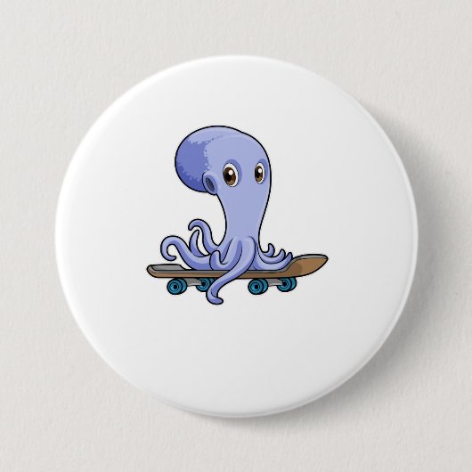 Kraken als Skater mit Skateboard Button (Vorderseite)