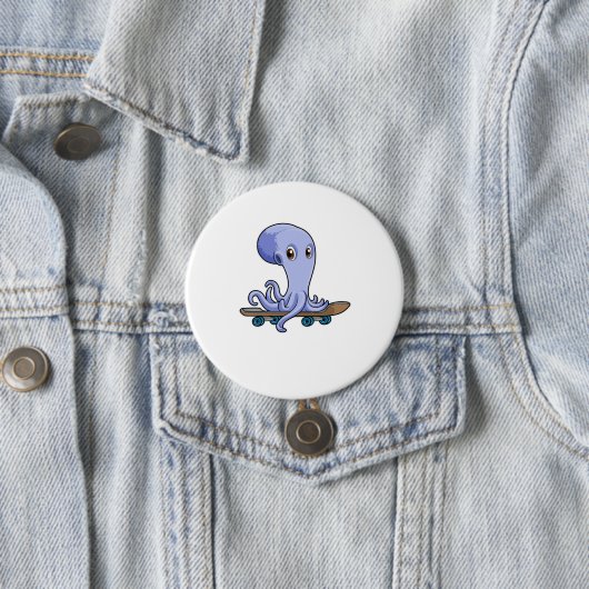 Kraken als Skater mit Skateboard Button (Beispiel)
