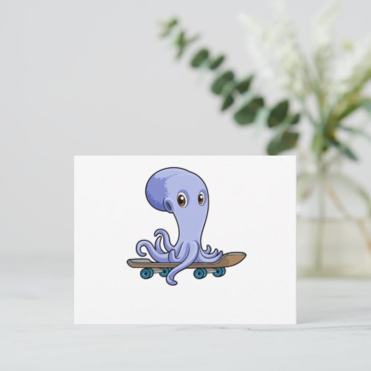 Kraken als Skater mit Skateboard Postkarte (Stehend Vorderseite)