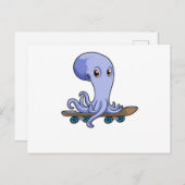 Kraken als Skater mit Skateboard Postkarte (Vorne/Hinten)