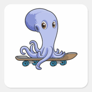 Kraken als Skater mit Skateboard Quadratischer Aufkleber