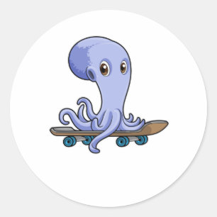 Kraken als Skater mit Skateboard Runder Aufkleber