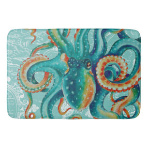 Kraken-aquamariner Vintager KarteWatercolor Badematte