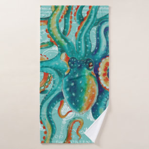 Kraken-aquamariner Vintager KarteWatercolor Badhandtuch Set