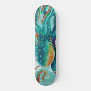 Kraken-aquamariner Vintager KarteWatercolor Skateboard