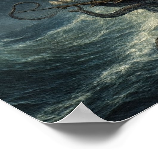 Kraken Attacking Ship Steampunk Poster (Ecke)