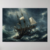 Kraken Attacking Ship Steampunk Poster (Vorne)