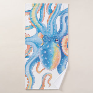 Kraken-blaue Aquarell-Kunst Badhandtuch Set