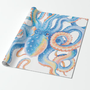 Kraken-blaue Aquarell-Kunst Geschenkpapier