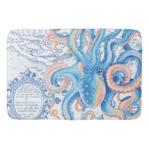 Kraken-blauer Vintager KarteChicWatercolor Badematte