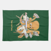 Kraken bügeln, überwältigt von der Arbeit. Geschirrtuch (Horizontal)