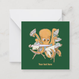 Kraken bügeln, überwältigt von der Arbeit. Mitteilungskarte