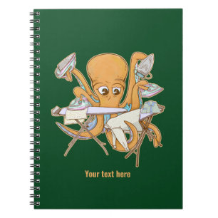 Kraken bügeln, überwältigt von der Arbeit. Notizblock