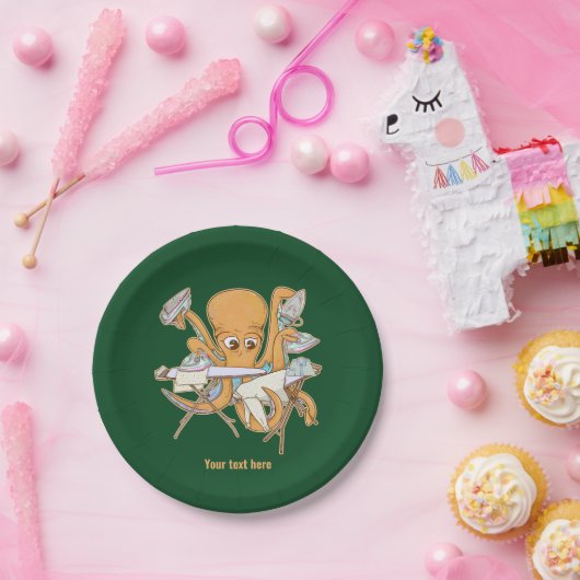 Kraken bügeln, überwältigt von der Arbeit. Pappteller (Party)