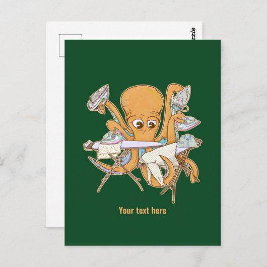 Kraken bügeln, überwältigt von der Arbeit. Postkarte (Vorne/Hinten)