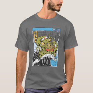 Kraken Eating Ramen Noodles Kanagawa Wave Octopus T-Shirt
