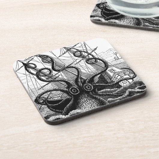 Kraken Eatting ein Segelschiff Getränkeuntersetzer (Linke Seite)