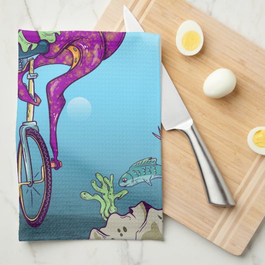 Kraken Einrad fahren Geschirrtuch (Viertel Falte)