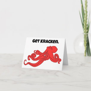 Kraken Fun Retro Red Octopus Cartoon Karte