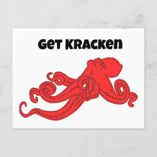 Kraken Fun Retro Red Octopus Cartoon Postkarte