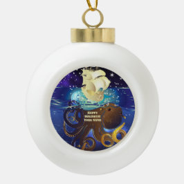 Kraken Groß und Caravella Keramik Kugel-Ornament