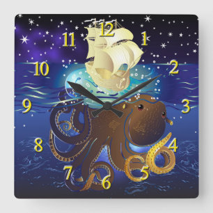 Kraken Groß und Caravella Quadratische Wanduhr