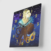 Kraken Groß und Caravella Quadratische Wanduhr (Winkel)