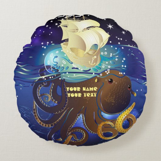 Kraken Groß und Caravella Rundes Kissen (Vorderseite)