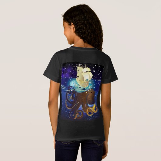 Kraken Groß und Caravella T-Shirt (Schwarz voll)